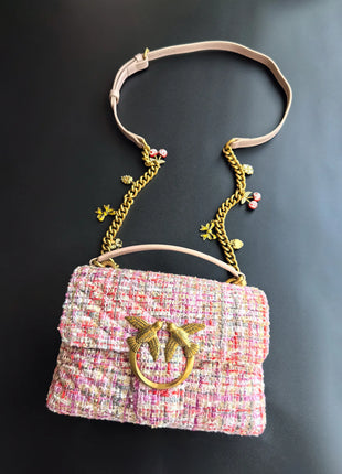 Nuova Borsa a Tracolla/Crossbody da Donna 2026 Ispirata a Pinko in Tweed con Cigno, in Vera Pelle