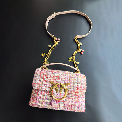 Nuova Borsa a Tracolla/Crossbody da Donna 2026 Ispirata a Pinko in Tweed con Cigno, in Vera Pelle