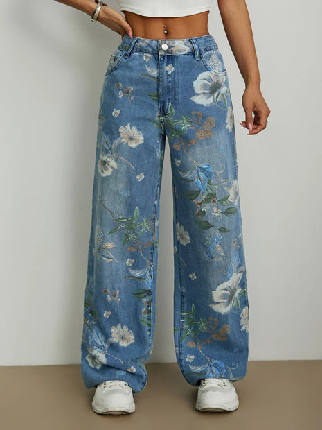 2026 Jeans stampati primaverili Pantaloni larghi a gamba dritta larghi di tendenza europea americana