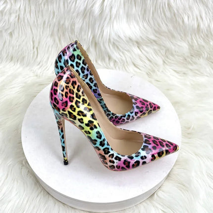 Moda Leopard Print 8cm 10cm 12cm Décolleté Donna Punta a punta Stiletto Sexy Celebrity Night Club Party Scarpe col tacco alto di grandi dimensioni platinumshop