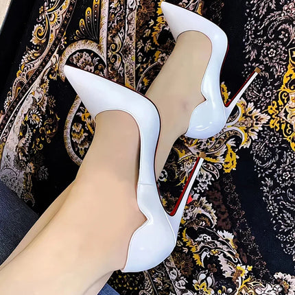 2024 Nuova Primavera/Estate 12 centimetri Bocca Ultra Superficiale Nero Rosso Fondo Tacchi Alti Tacchi Sottili delle Donne Sexy A Punta Grandi Singoli scarpe