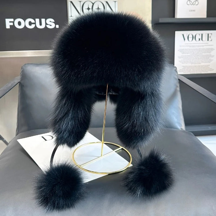 2026 100% Real Fox Fur Hats Women's Russian Ushanka Aviator Trapper Snow Skiing Hat Caps Earflap Winter Raccoon Fur Outerwear Ha