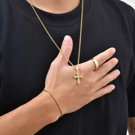 Set di Gioielli Hip Hop da Uomo 3 Pezzi, Ciondolo a Croce in Acciaio Inossidabile, Bracciale con Catena a Corda Intrecciata, Set di Gioielli Regalo per Papà, Figlio, Marito platinumshop