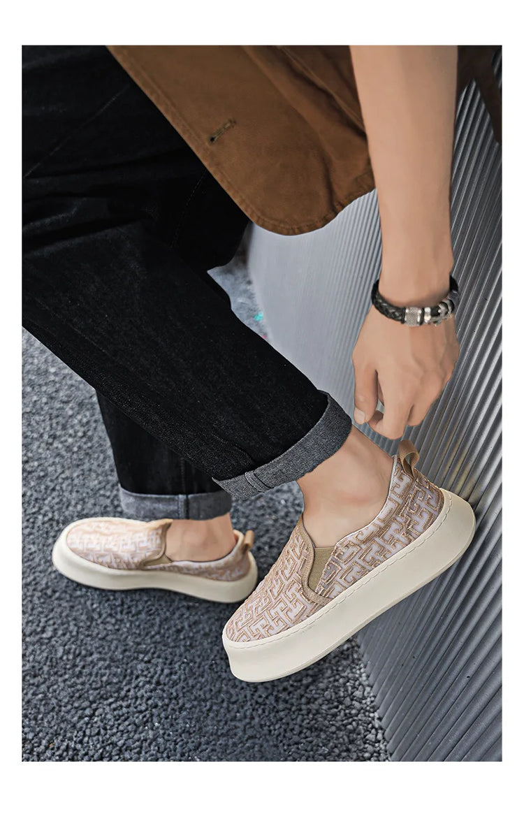 2025 Autumn New Fashion Shallow Mouth Casual Canvas Shoes for Men Breathable Comfortable Niche Design Versatile Chunky Sneakers