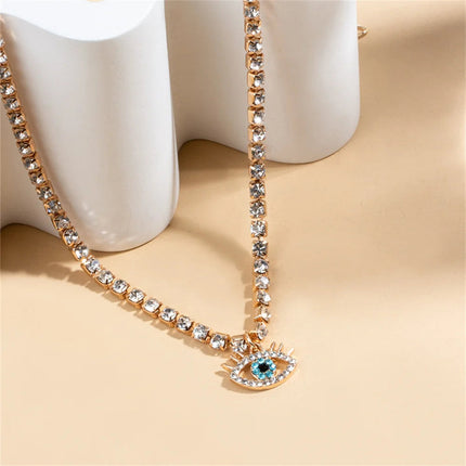 LXY-W Boho Fashion Gold-plate Simple Crystal Chain Eye Pendant Necklace For Women Vintage Female Choker Jewelry Gift Wholesale PlatiNum