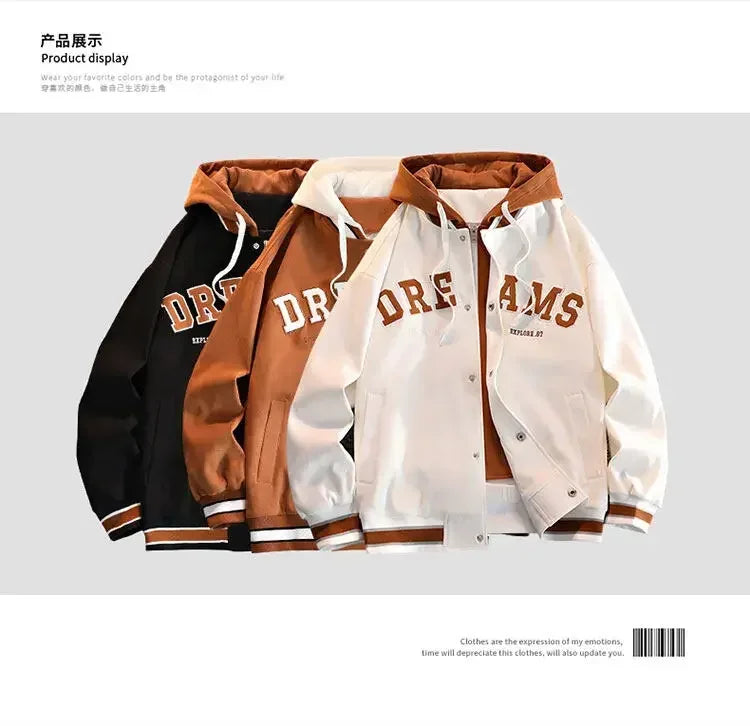 Men's Autumn New Trendy Brand All-match Student Hooded Jacket Plus Size Coats Women High Quality Varsity Baseball Uniform Jacket