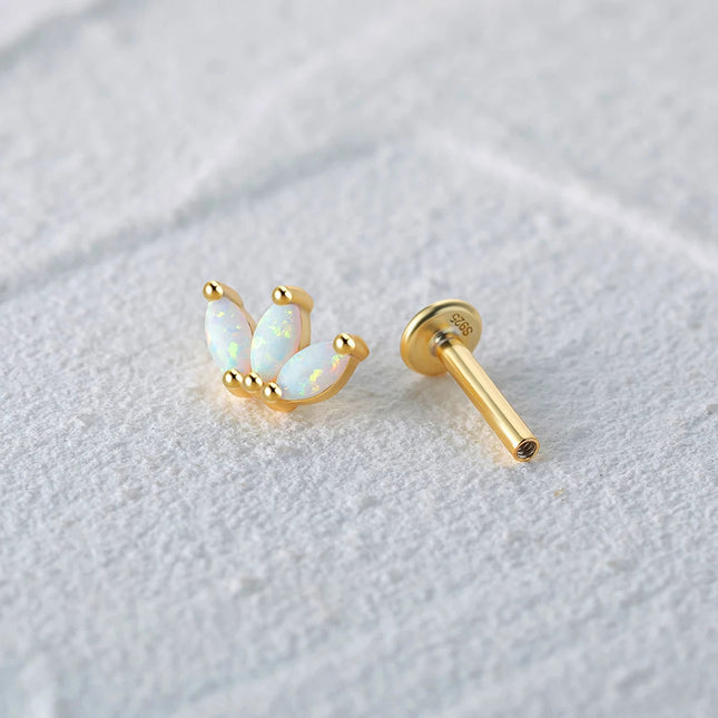 CANNER 1PC 925 Sterling Silver Exquisite Crown Opal Piercing Earring for Women Ear Studs Cartilage Earring Body Jewelry Gift PlatiNum