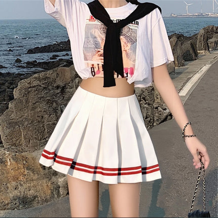 Mode im Preppy-Stil für Damen Faltenröcke 2025 Frühling Sommer neue A-Linie süßes kurzes Kleid Mädchen hoher Bund Patchwork-Rock Streetwear