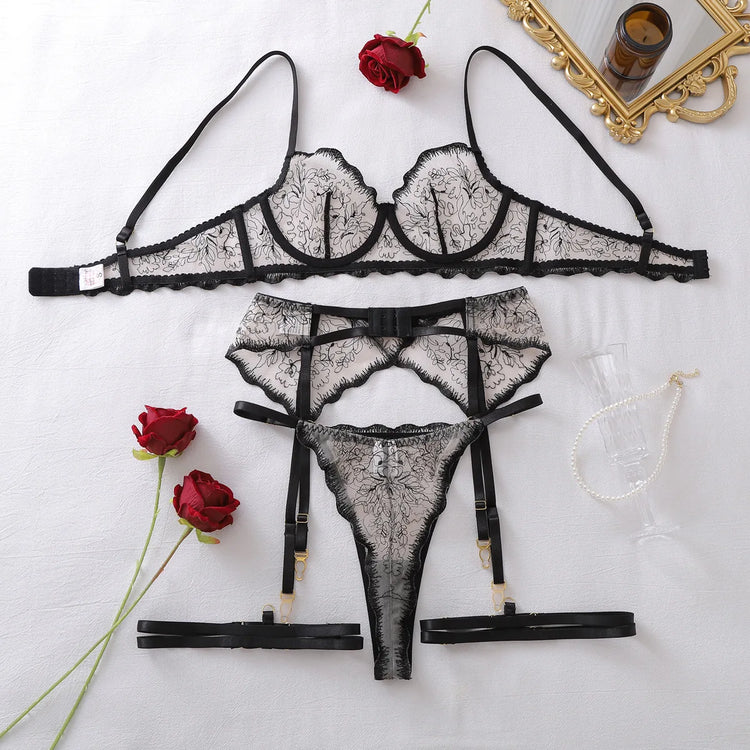 Tornova Erotic Lingerie High-quality Complex Craftsmanship See-through Embroidery Shaping Slim Women Sexy Lingerie Split Hot Set