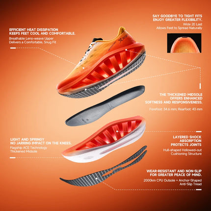 Xtep Light Boat MAX Scarpe da corsa leggere da uomo con rimbalzo e aumento dell'altezza, forza propulsiva più forte 874219110095