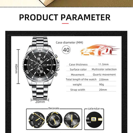 Orologi da lavoro da uomo di lusso Orologio da uomo al quarzo argento Orologio luminoso maschile platinumshop