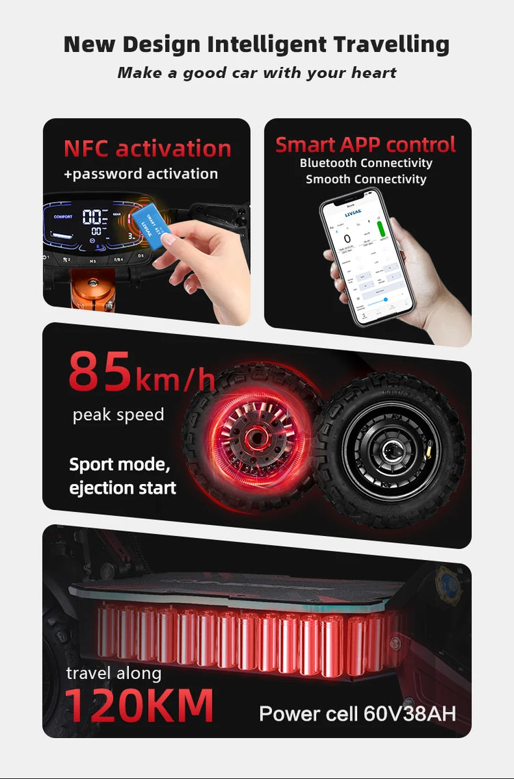 Monopattino Elettrico BOYUEDA S5-11 6000W Doppio Motore con Attivazione NFC e Controllo App, Batteria 60V38AH, Pneumatici Silenziosi per il Pendolarismo Urbano
