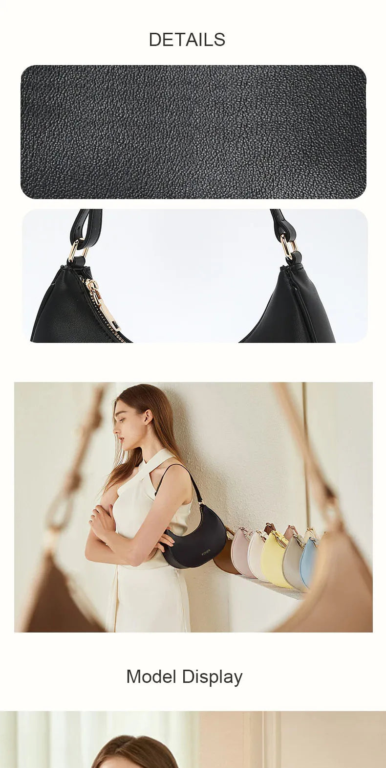 FOXER Brand Women's Shoulder Bag Soft PU Leather Female Handbag Simple Daliy Half-moon Bag Large Capacity Purse New Year Gift