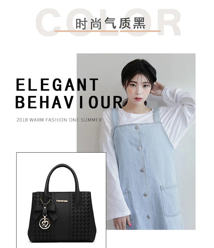 Bow Metal Pendant Top Handle Satchel Crossbody Bag, PU Leather Textured Bag Purse, Classic Versatile Fashion Shoulder Bag PlatiNum