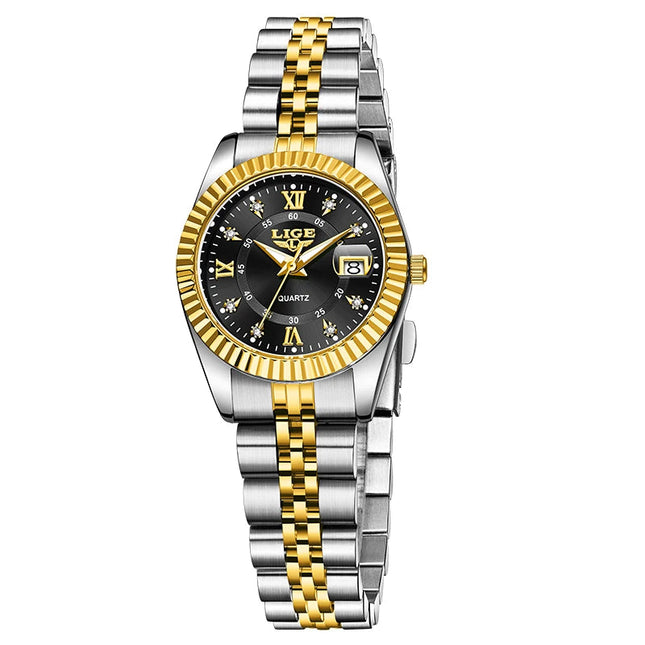 Orologio da Polso LIGE di Lusso con Strass per Donna, Cinturino in Acciaio Inossidabile, Movimento al Quarzo, Regalo, Reloj Mujer platinumshop
