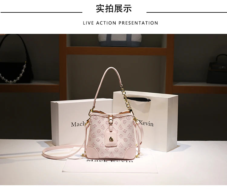 2024 borsa a secchiello portatile in pelle dolce e di lusso con stampa floreale delicata e sciarpe bella borsa a tracolla da donna