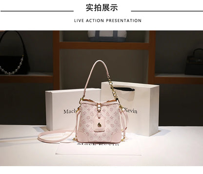 2024 borsa a secchiello portatile in pelle dolce e di lusso con stampa floreale delicata e sciarpe bella borsa a tracolla da donna