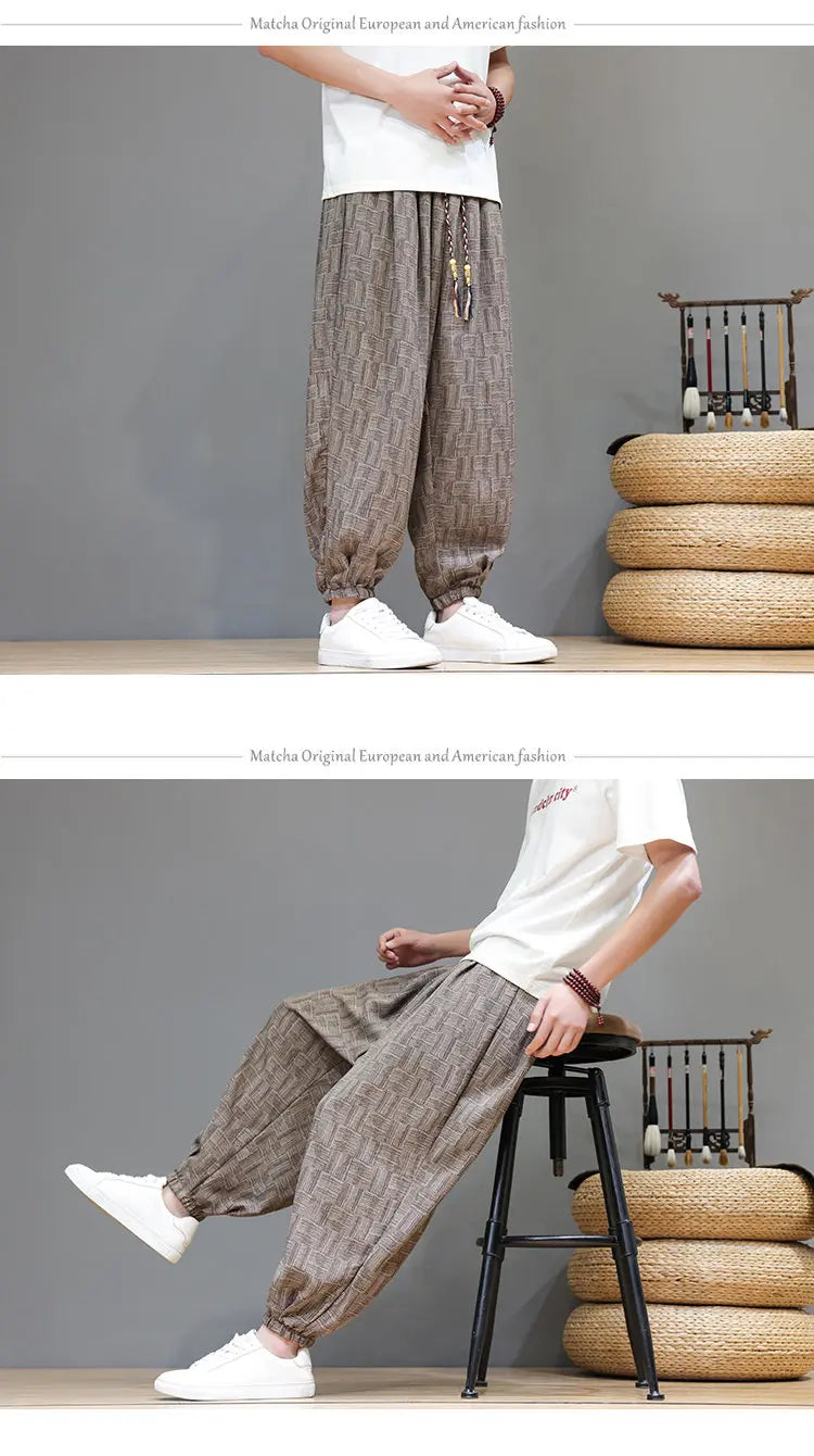 Pantaloni a Gamba Larga Stile Cinese in Corduroy, Pantaloni Lantern da Uomo, Comodi e Traspiranti per Autunno e Inverno, Jogger Casual