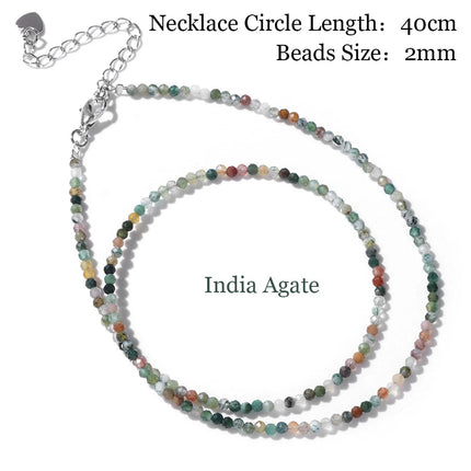 Mini Stone Beaded Necklace 2mm Faceted Natural Agat Quartzs Necklaces Female Fashion Party Choker for Women Girls Jewelry Gift PlatiNum