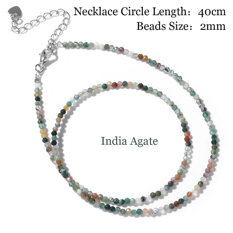 Mini Stone Beaded Necklace 2mm Faceted Natural Agat Quartzs Necklaces Female Fashion Party Choker for Women Girls Jewelry Gift PlatiNum