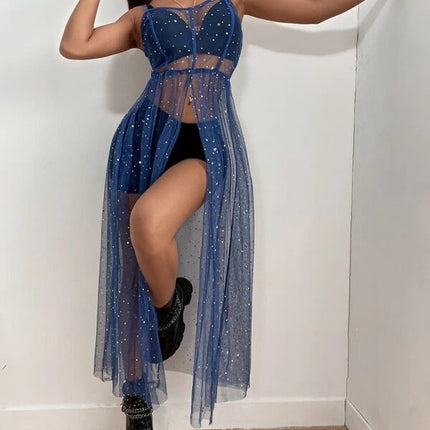 New Summer Women Cover Up Dress senza maniche collo quadrato Beach Holiday paillettes Split Midi Beach Smock Skin-Friendly confortevole platinumshop