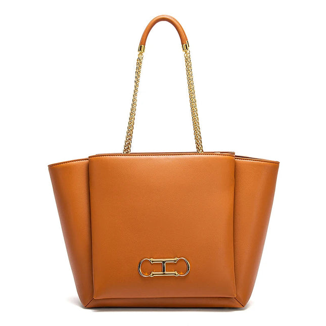 CHCH Women's Tote Bag 2026 Spring New Brown Magnetic Buckle Storage Bag Large Capacity Commuter Chain Bag PlatiNum