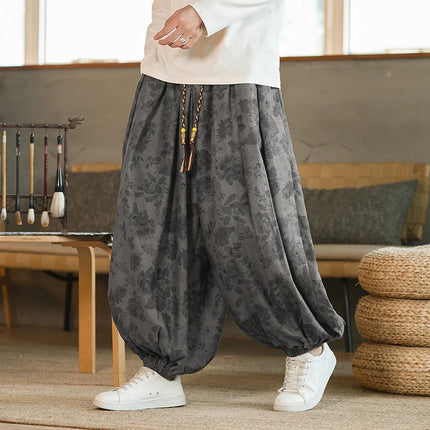 Pantaloni di alta qualità per uomo stile cinese fiore scuro velluto a coste Bloomers casual elastico in vita moda pantaloni larghi a gamba larga maschile