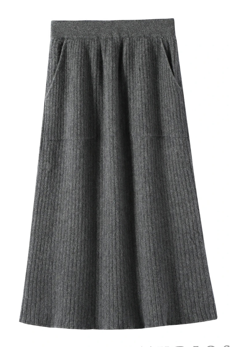 Yoyoselect 100% Cashmere Women's Skirts Autumn Winter Mid Calf Length Knitted Skirt Soft Versatile Quality OL Skirts Clothing PlatiNum