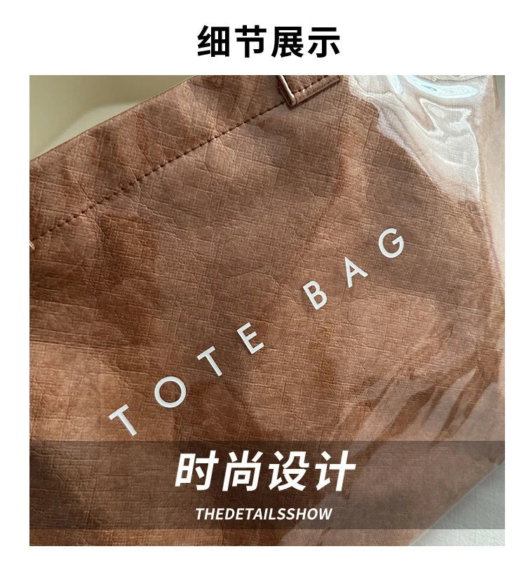 Tote Bag, Retro Letter, Casual Versatile Handbag, Minimalist Transparent, Simple, Commuter, Large-capacity Bag for Women PlatiNum