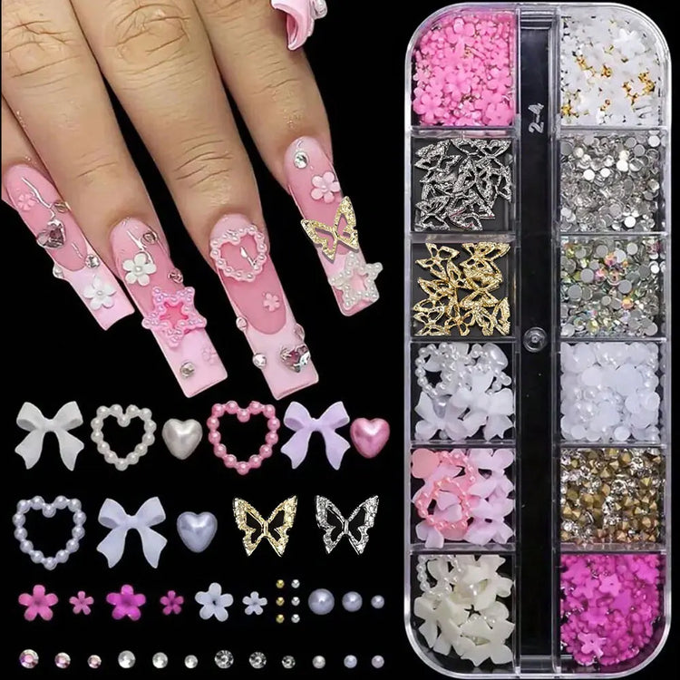 12Grid 3D Halloween Punk Retro Alloy Cross Nail Charms Y2k Gothic Metal Gun Black Silver Skull,Cross Nail Art DIY Cool Nail Part