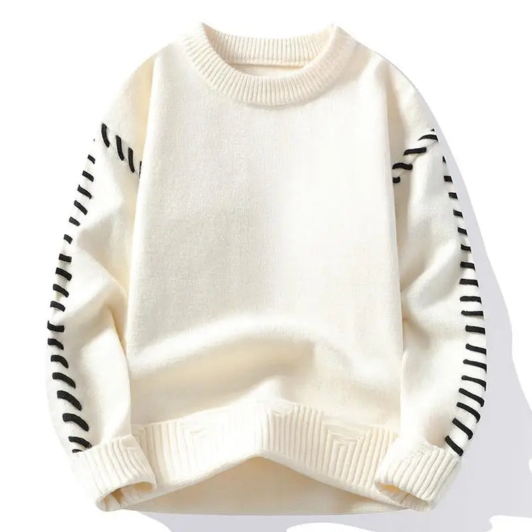 Solid Color Trendy Loose Knit Sweater With Coarse Yarn Weaving Pattern For Autumn And Winter Men's Top And Street Pullover