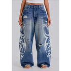Jeans Vintage Y2k Strappati Deeptown per Donna, Pantaloni in Denim Blu Larghi con Stampa Harajuku, Stile Hip Hop Grunge Streetwear