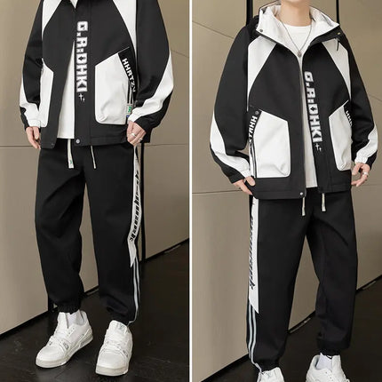 Casual 2-Piece Men's Sets Spring Autumn Streetwear Hooded Jackets & Jogger Tracksuits Outdoor Coats And Drawstring Pant Clothing