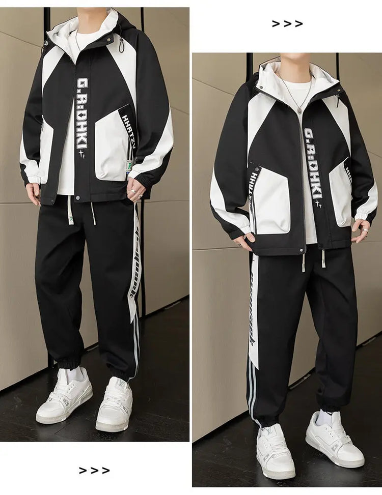Casual 2-Piece Men's Sets Spring Autumn Streetwear Hooded Jackets & Jogger Tracksuits Outdoor Coats And Drawstring Pant Clothing