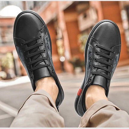 Europe New Shoes for Men Genuine Leather Casual Shoes Cool Black Flat Skateboard Shoes Street Fashion Sneakers