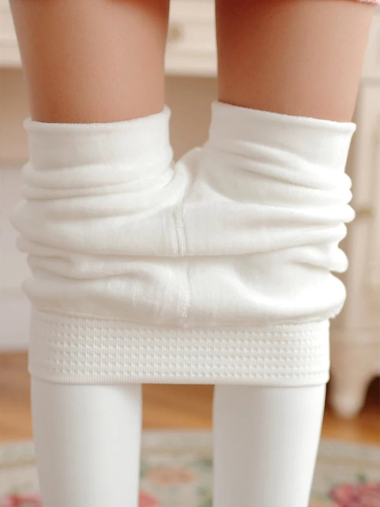 Women Winter Leggings White High Waist Tight Warm Legging Workout Thick Thermal Pantyhose Sexy Elasticity Fleece Stocking Female PlatiNum