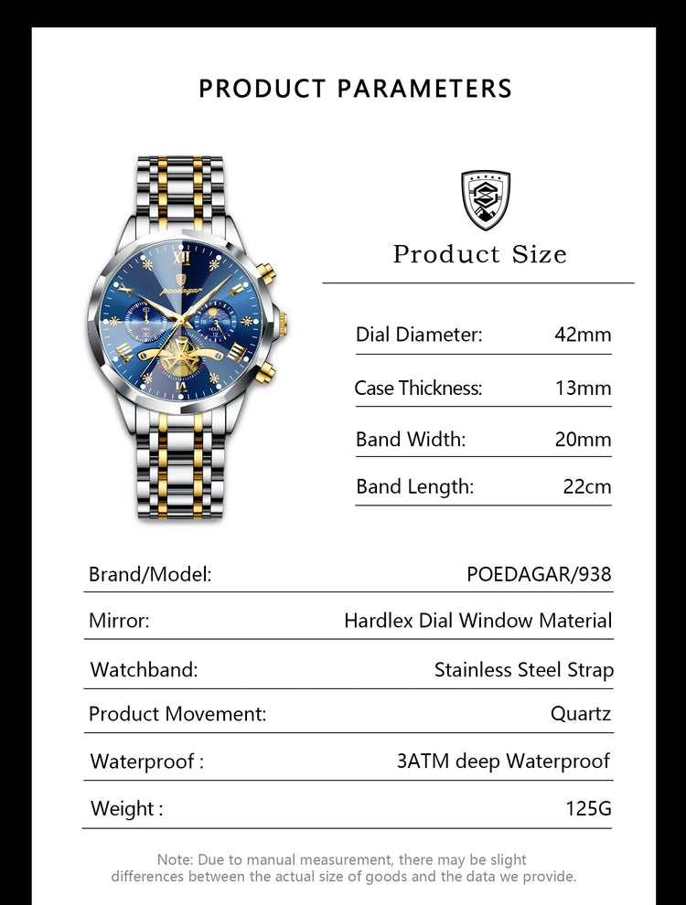 POEDAGAR Orologio da uomo di lusso Top originale impermeabile cronografo luminoso orologio da polso da uomo al quarzo in acciaio inossidabile orologi da uomo Reloj platinumshop