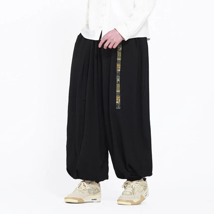 Pantaloni Uomo Oversize Casual Comodi a Gamba Larga, Costume Giapponese con Stampa Ukiyo-e, Pantaloni Trendy con Cintura, Taglie Grandi fino a 5XL