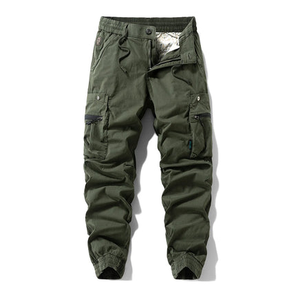 Men Zipper Flap Cargo Jogger Pants Elastic Drawstring Waist Cuffed Hem Wear Resistant Tactical Outdoor Trousers539
