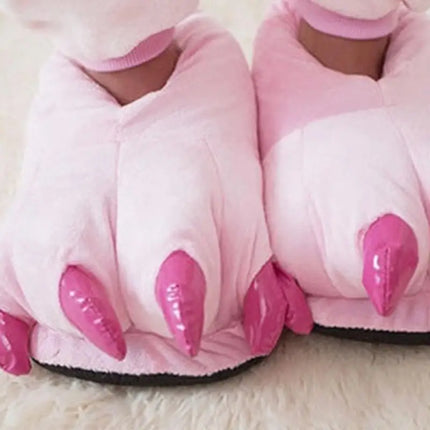 1 Pair Cute Dinosaur Claw Plush Slippers Warm Soft Indoor Slippers for Women and Men Winter House Slippers