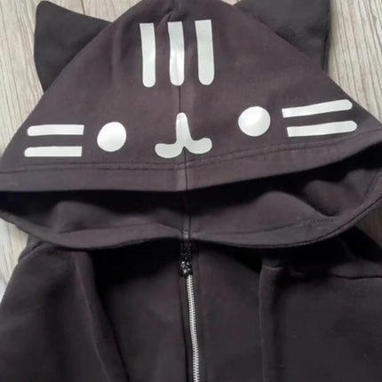 Cute 3D Cat Ear Zip Hoodie Kawaii Cartoon Pink Paw Cat Face Women Hoodies Y2K New Fashion Sweet Streetwear Unisex Loose Clothing