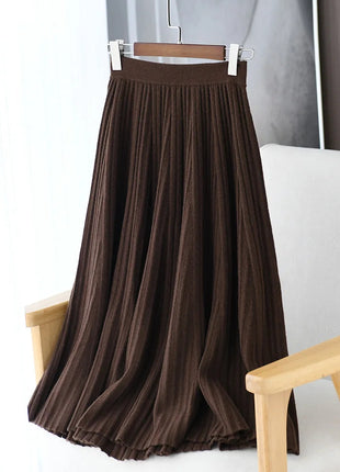 100% Merino Wool Women’s Knitted Skirt Spring Autumn Winter  Long Pleated Grace Skirts High Waist A-Line Cashmere Comfortable PlatiNum