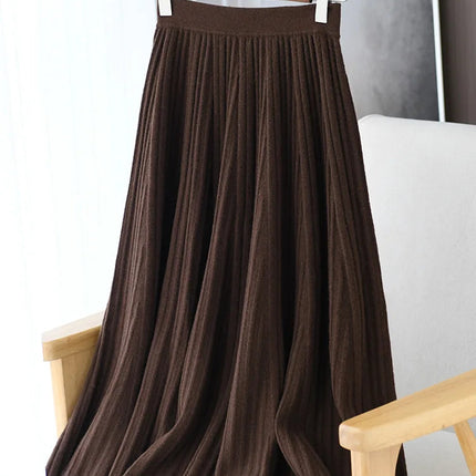 100% Merino Wool Women’s Knitted Skirt Spring Autumn Winter  Long Pleated Grace Skirts High Waist A-Line Cashmere Comfortable PlatiNum