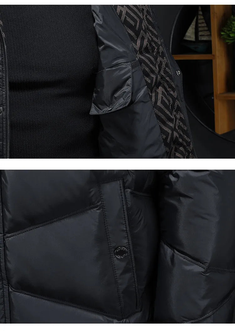 2025 Autumn And Winter Men's 90% White Duck Down Black Hooded Down Jacket Kurtka Zimowa Duck Down Jacket Mens Clothing