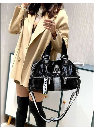 Large Capacity Handbag Female 2024 New Trend High-Grade Fashion Sequins Messenger Bag Luxury Designer Casual Tote Shoulder Bags PlatiNum
