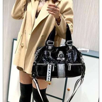 Large Capacity Handbag Female 2024 New Trend High-Grade Fashion Sequins Messenger Bag Luxury Designer Casual Tote Shoulder Bags PlatiNum