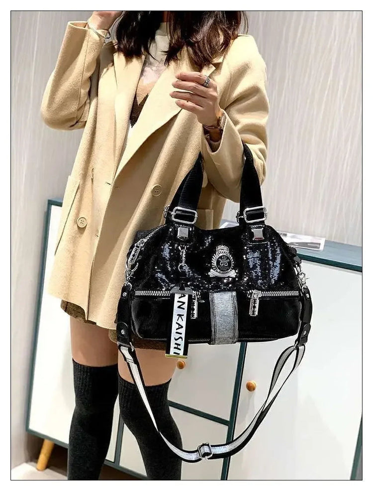 Large Capacity Handbag Female 2024 New Trend High-Grade Fashion Sequins Messenger Bag Luxury Designer Casual Tote Shoulder Bags PlatiNum