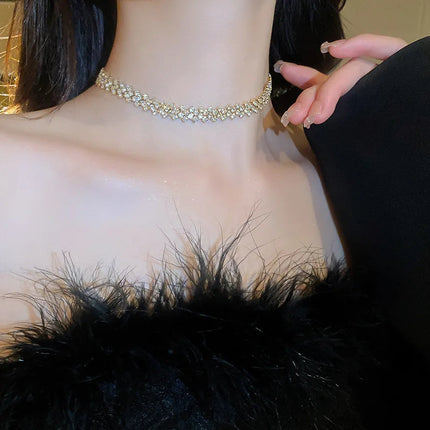 Luxury Shiny Full Rhinestone Choker Necklace for Women Personalized Geometric Crystal Necklaces Wedding Jewelry Party Gifts PlatiNum