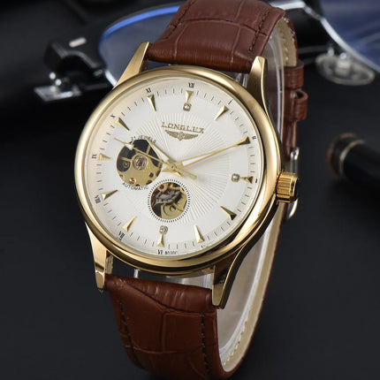 LONGLUX Automatic Watch Elegant Style Wholesale Mechanical Wristwatches Skeleton Rome Waterproof Mens Watch Men Gift