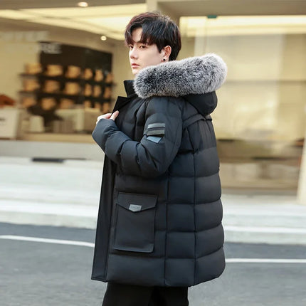 Windproof Breathable Thick Padded Down Winter Thick Windproof Warm with Hat Long Cotton Goose Down Men's Woman Outdoor